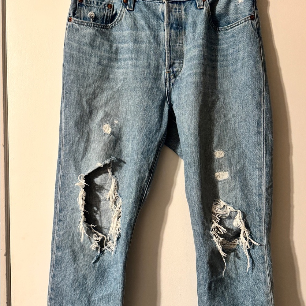 Levi's Blue Distressed Ankle Cropped Jeans